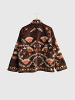 Veste en coton brodée à fleurs, col montant, manches longues, style Prairie Chic, pour femme, printemps