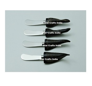 Ensemble de 4 outils à découper le beurre en acier inoxydable avec manche en corne noire, décoration de table, couverts, outils de découpe - Product Image 2