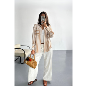 เสื้อเชิ้ตผู้หญิงลายทางสีเบจ - Product Image 4