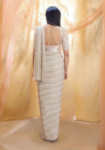 Tissu de haute qualité vêtements de fête designer chemisier brodé conception de soie dames indiennes portent un saree de couleur blanche avec une pièce de chemisier - Product Image 5