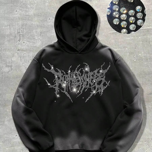 Womens heavyweight rhinestone acid <b>wash</b> fleece hoodie thick warm cotton blend sweatshirt oversized for lounge or <b>travel</b> wear - Product Image 1