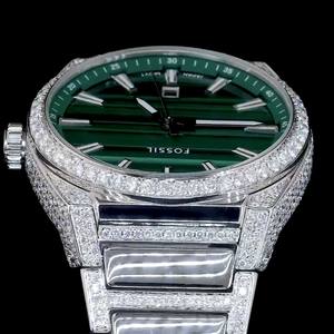 Reloj de Hombre de Lujo Automático con Esfera Verde Rayada, Cristal con Diamantes Naturales y Acero Inoxidable - Product Image 1