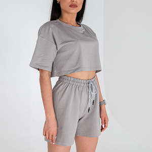 Custom <b>Women's</b> Summer Solid Color Fashion Boxy Fit Casual <b>T</b>-<b>Shirt</b> <b>and</b> <b>Shorts</b> Sports Suit Two Piece <b>Women's</b> <b>T</b>-<b>shirt</b> <b>Set</b> - Product Image 5