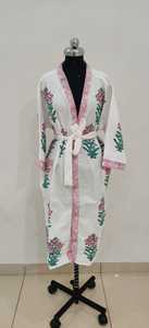 ชุดกิโมโนพิมพ์ลายดอกไม้สำหรับผู้หญิง, ชุดคลุมอาบน้ำผ้าฝ้ายสีขาวสำหรับงานปาร์ตี้พร้อมสำหรับฤดูใบไม้ผลิ - Product Image 2