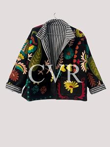 Hand Embroidered Floral Velvet <b>Coat</b> Mandarin Collar Full Sleeve Plus Size Women's Autumn Bohemian Casual Outerwear - Product Image 4