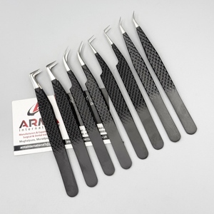 Pinzas de extensión de pestañas con revestimiento de polvo negro mate, logotipo personalizado, volumen puntiagudo de pestañas sostenible probado a mano - Product Image 3