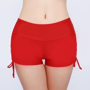 Women's Solid Color Summer Beach Bandage Swim Shorts Logo on Waist Knitted <b>Fabric</b> Side <b>Pleated</b> Bikini Bottom Leggings - Product Image 2