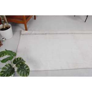 พรมขนาด 3.5x9.9 ฟุต, พรมวินเทจตุรกี, พรมขนสัตว์สีขาวลายนามธรรม - Product Image 3