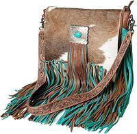 Sac à bandoulière pour femmes en cuir usiné de style occidental avec franges Sac à main en cuir véritable de haute qualité Sac de messager Cowgirl