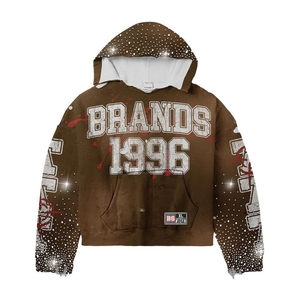 Sweat à capuche brodé personnalisé Rhinestone pour hommes 100% coton écologique et lourd - Product Image 3