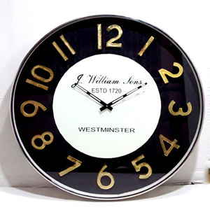 Horloge murale en acier inoxydable de haute qualité, simple, élégante, silencieuse, avec accessoires suspendus, chiffres dorés, forme ronde - Product Image 1