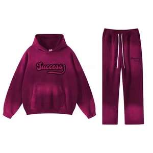 Survêtement de qualité supérieure en coton français, broderie en chenille et lavage à l'acide, streetwear personnalisé pour hommes - Product Image 2