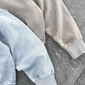 Sweat à capuche personnalisé de haute qualité, lavage à l'acide, 100% coton, poids lourd, épaules tombantes, double fermeture éclair, coupe-vent et respirant, pour homme, automne - Product Image 4