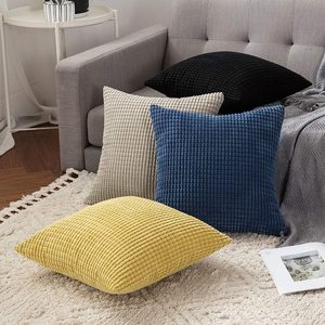 45cm X 45cm Taie d'oreiller décorative en velours côtelé Striped Solid Square Design Latex-Free Knitted Technique Anti-Pull Hospital - Product Image 1