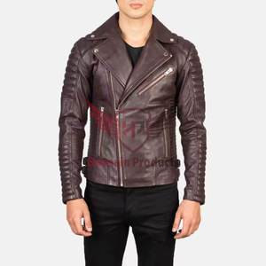 Premium Quality Men's Winter <b>Maroon</b> Sheep Leather Biker Jacket Handcrafted in Pakistan Stylish Genuine Leather Outerwear for Men - Product Image 1