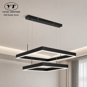 Lustre moderne en fer rectangulaire à double couche 80W LED avec télécommande pour salle à manger, entrées et halls d'entrée - Product Image 1