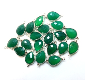 925 Sterling Silver Green Onyx Facettes Poire Forme Pendentif Lunette Réglage 10X14MM pour Mariages Anniversaires Fêtes Fiançailles - Product Image 1
