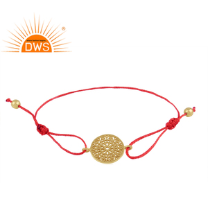 สร้อยข้อมือดอริมาคราเม่ผ้าฝ้ายสีแดงชุบทอง18K 925ออกแบบได้ตามต้องการ - Product Image 1