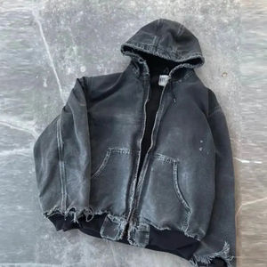 Sweat à capuche oversize personnalisé 2026 avec fermeture éclair, 100 % coton molletonné, uni, style streetwear, hiver, brodé - Product Image 1