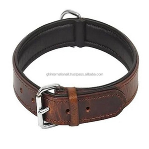 Classique Traditionnellement cousu à la main bicolore noir marron doux rembourré cuir collier de chien réglable nickel laiton matériel - Product Image 4