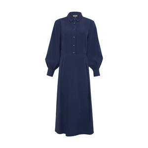 Vestido Indigo con Cintura Recortada y Mangas Abullonadas para Mujer - Product Image 1