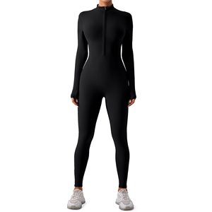 Nouveau femmes body col montant Jogging entraînement Gym Fitness mode Sexy fermeture éclair à manches longues combinaison vêtements de sport femme vêtements - Product Image 1