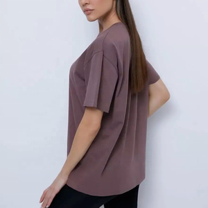 เสื้อยืดผ้าฝ้าย100% สำหรับผู้หญิงพิมพ์โลโก้ตามสั่งเสื้อถักผ้าถักทรงหลวมขนาดพอดีกับชายและหญิง - Product Image 1