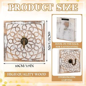 Vintage White Distressed Square Wood Coat <b>Hooks</b> Farmhouse Style Wall <b>Hooks</b> for Clothing Flower Decorative Key <b>Towel</b> Bag Rack - Product Image 6