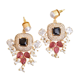 Bulk Brass Hoop <b>Earrings</b> Natural Zircon Raw Natural Stone Design Antique Brass Finish Unique Designer Pattern Premium B2B - Product Image 1