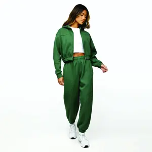 65% Cotton 35% Polyester Racing Green Athletics Club Full Zip Hood Women's Cropped Tracksuit Breathable