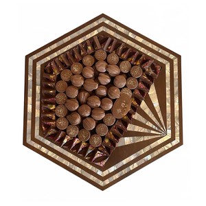 Handcrafted Hexagon Wood MOP Chocolate Tray Handmade Capiz Inlay Wooden Serving Tray for Chocolate Perfect Gift for Ramadan - Product Image 1