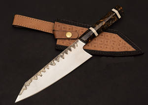 Juego de Cuchillos de Cocina de 5 Piezas Hechos a Mano de Alta Calidad y Ecológicos, Hoja de Acero Inoxidable Grabada, Mango de Resina, Funda de Cuero - Product Image 4