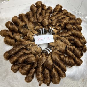 FUNMI Super Double Bundles Bouncy Curls 100% Raw Vietnamita Virgin Remy Hair Weaving Extensiones HD Lace Variedad de tonos de color - Product Image 1
