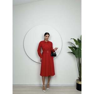 Vestido Midi Rojo missJANELL con Bolsillos y Cintura Ajustable, Elegante Tela Doble Atlas, 97% Poliéster 3% Elastano para Mujer - Product Image 1