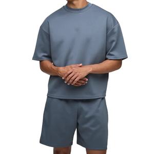 Ensemble T-shirt et short en coton lourd surdimensionné, jersey de coton, ensemble court d'été pour hommes, coton respirant - Product Image 1