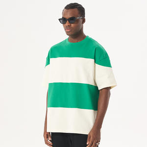 T-shirts à rayures streetwear d'été personnalisés, t-shirt oversize à épaules tombantes de haute qualité, grossiste - Product Image 4