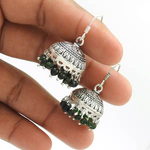 Conception bohème pierre précieuse de jade vert naturel en argent sterling 925 bijoux pour femmes gland Jhumka boucles d'oreilles de femmes au coût le plus bas - Product Image 4
