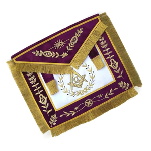 Masonic Master Mason Delantal Oro Bordado Púrpura Terciopelo Freemason Delantales - Product Image 2