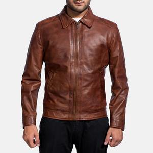 Chaqueta de bombardero de cuero negro para hombre, ropa de calle de cuero genuino, suministro al por mayor de fábrica para hombres - Product Image 1