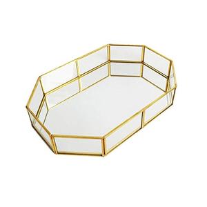 Plateaux de décoration pour la maison décor alimentaire en métal or verre miroir plateau pour dessert collations et aliments mariage et fêtes fabriqués à la main - Product Image 1
