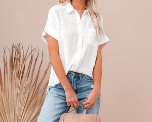 Chemises d'été décontractées et respirantes au design élégant Top tendance Chemise à manches courtes Chemises de haute qualité pour femmes en gros - Product Image 5