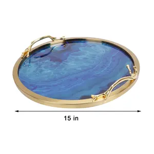 Plateau en métal fait main avec plateau en métal de luxe fait main pour un style haut de gamme Plateau en métal avec finition en laiton antique brillant plaqué sûr - Product Image 2