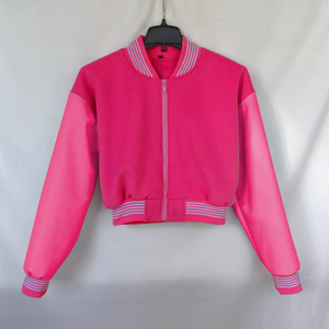 Custom Fleece Lightweight Leather Letterman Cropped <b>Bomber</b> Varsity <b>Jacket</b> Womens Customized Baseball Crop <b>Jackets</b> for Your Brand - Product Image 3