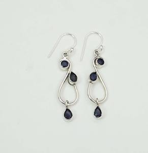 925 Plata de ley sólida septiembre mes piedra natal zafiro con ajuste de bisel pendiente de gancho en forma de pera - Product Image 2