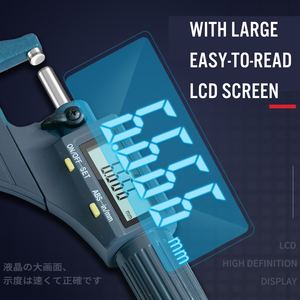 Micromètre numérique Xer.Xes de qualité industrielle 0-25 mm, broche en acier inoxydable, pointes en carbure, ultra-précision, précision de 0,01 mm, garantie 1 an - Product Image 2