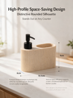 Distributeur de savon liquide 2-en-1 en polyrésine écologique jaune, design colonne romaine cannelée, avec pompe, pour cuisine et salle de bain