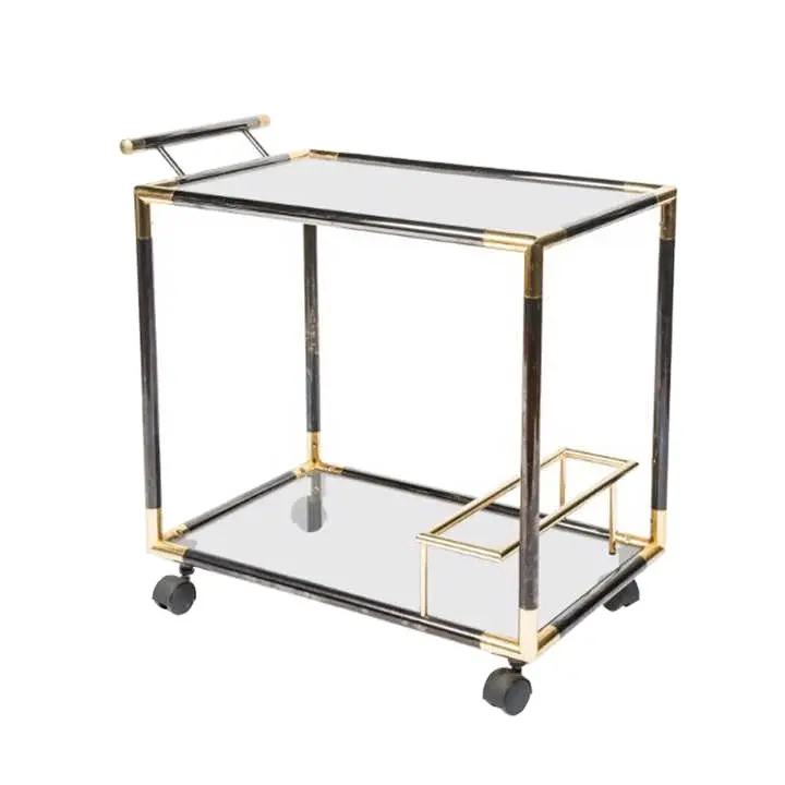 Frans Glas 2-Tier Bar Kar Mobiele Bar Kar Hulpprogramma Trolley Metalen Wijnrek Kar Op Wielen En Handvat Voor Thuis Vintage 2023