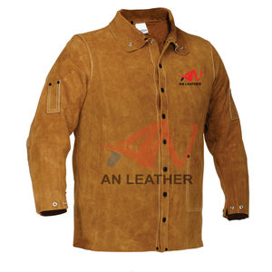 Veste de soudage confortable en cuir fendu résistant à la chaleur coupe régulière limitée protectrice ignifuge - Product Image 6