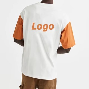 เสื้อยืดแขนสั้นสำหรับผู้ชาย, เสื้อยืดผ้าฝ้ายบ็อกซี่สีล้วนทรงหลวม - Product Image 5