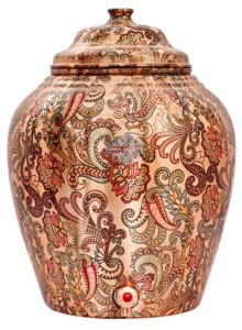 IndianArtVilla Olla dispensadora de agua con diseño de flores y hojas de cobre puro hecha a mano con beneficios ayuvédicos: Almacenamiento y bebida - Product Image 3
